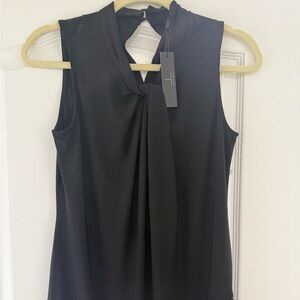 Tahari Elegant Black Sleeveless Blouse with Neck Tie